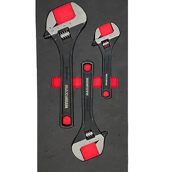 MAXIMUM Flat Adjustable Wrenches, 3 Piece Set | 1/4 drawer EVA foam