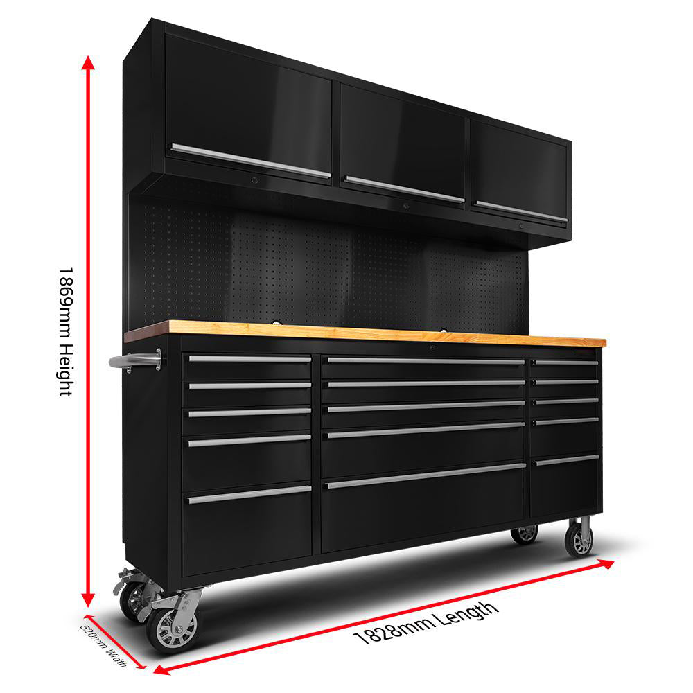 Ultra Max 72 Rolling Tool Chest, Pegboards and Cabinets  - Black