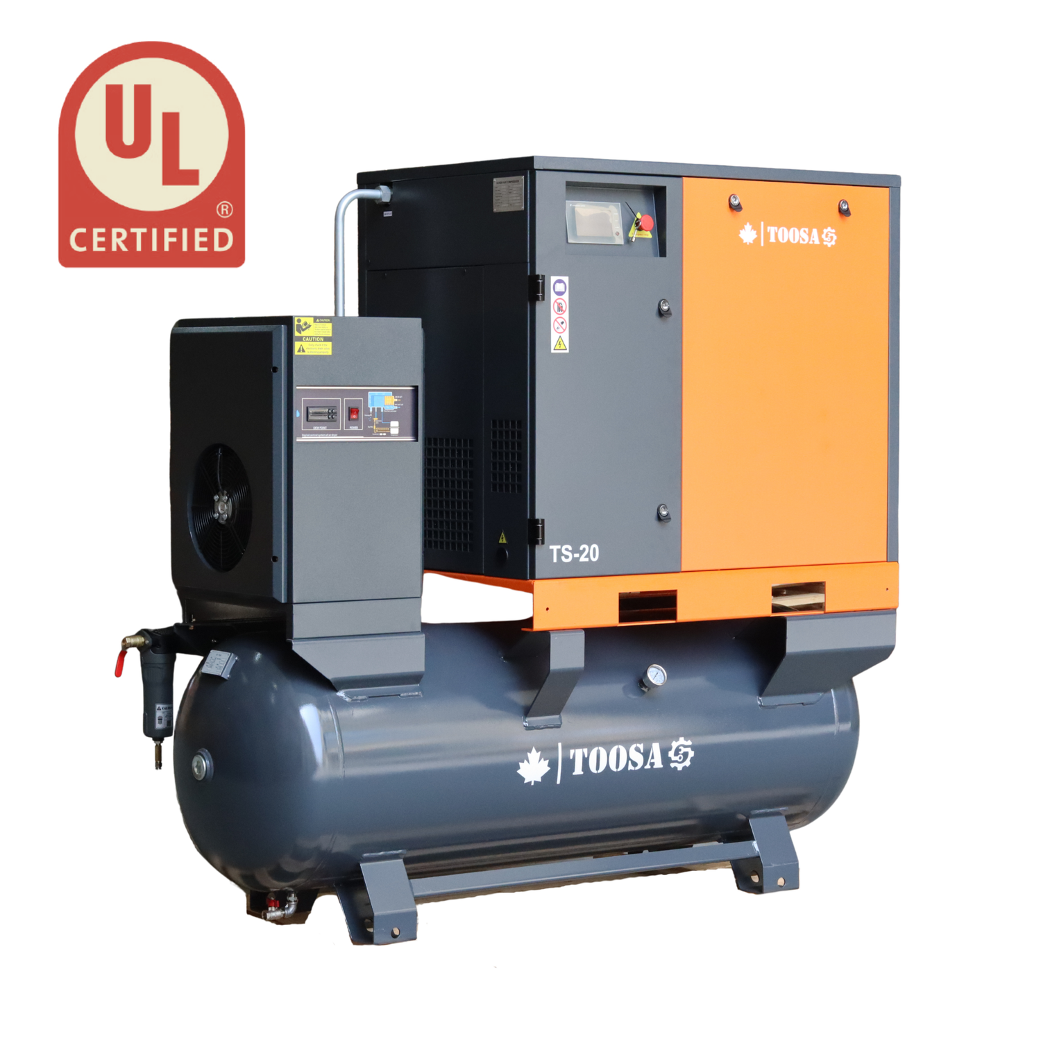 TOOSA air compressor with UL certification logo on a white background